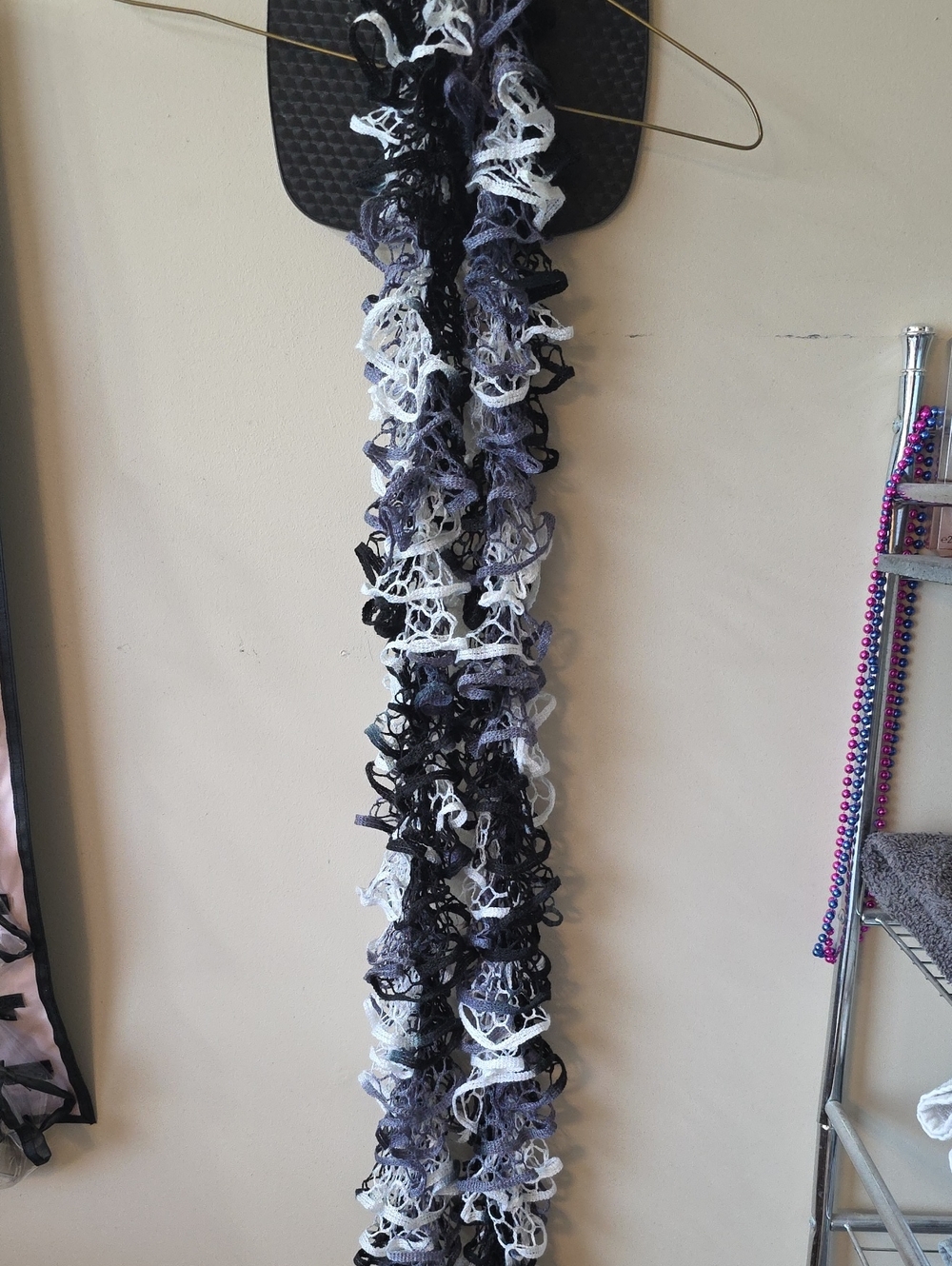 Soft Ruffled Multicolor Scarf - Black, Gray & White